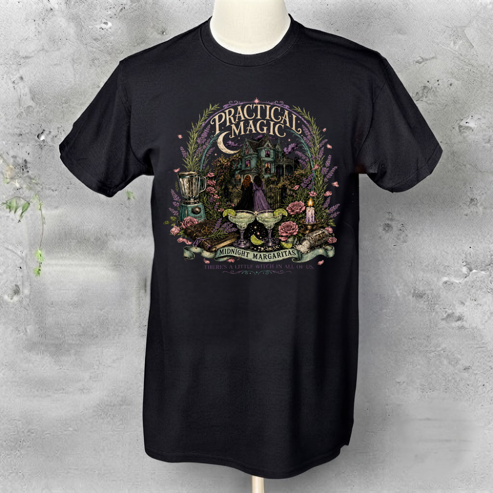 Practical Magic Midnight Margaritas Vintage Witch Gothic Black T-Shirt